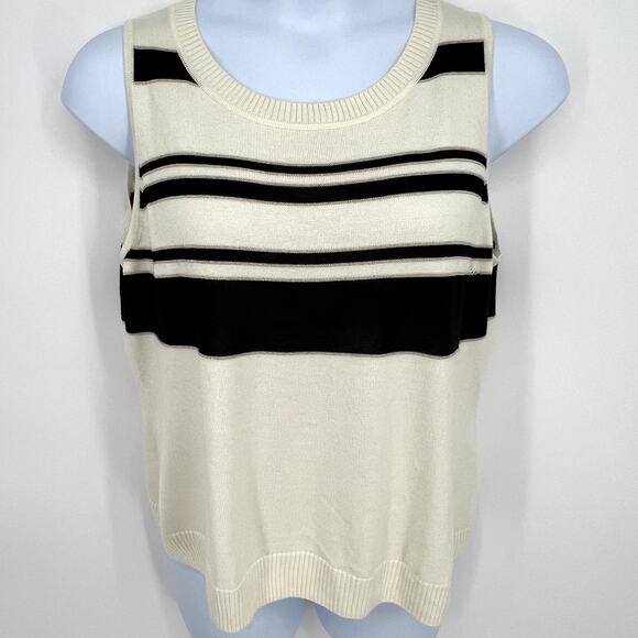St. John Resort Striped Metallic Wool Cashmere Knit Shell Cream Black Size XL - Picture 10 of 10